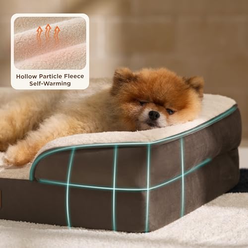 Self Warming Orthopedic Dog Bed Medium Size Dogs Washable Original (Self Warming-Brown / 28"l X 23"w X 6.5"th)