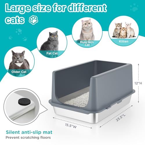 Stainless Steel Litter Box with Lid (12"H - Grey)
