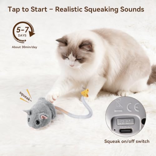 Interactive MigiMouse Cat Toy 360° Rolling & Spin with Mesh Plastic Tail for Indoor Cats Smart Motion Sensor