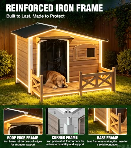 Dog House Outdor with Reinforced Iron Frame and Front Porch