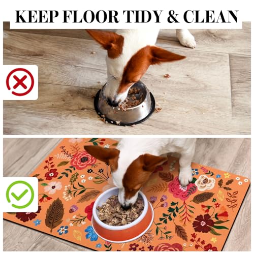 Dog Food Mats for Floors (Orange / 20"L x 12"W)
