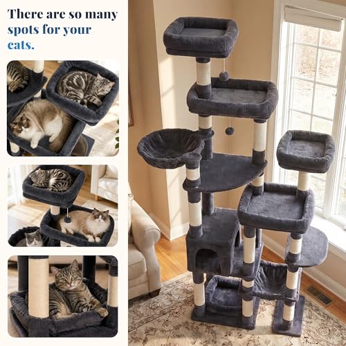 Cat Tree Tower (Smoky Gray / 72.8 Inches)