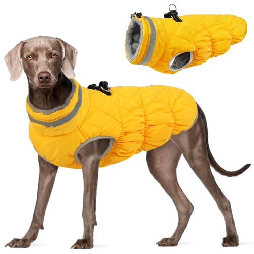 Dog Winter Coat Fleece Warm Large Dog Coat with Harness Built in (Yellow / XXXL(chest:43in))