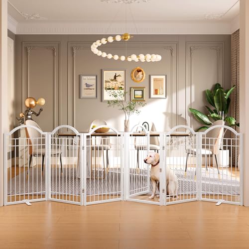 Metal No Assembly Freestanding Dog Gate with Door Walk Through (White / 6 Panels-S)