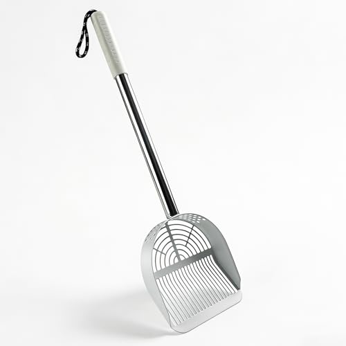 Cat Litter Scoop Deep Shovel (Long Handle-For particles up to 3 mm / White)
