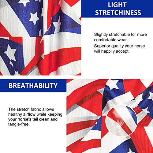 Stretchy Tail Bag Breathable Horse Tail Guard Slip on Design Protect Horse Tail 2 Strand Closure Straps Keep Tail Clean & Protected 22" L Length Makes Grooming Easy (Flag Grid)