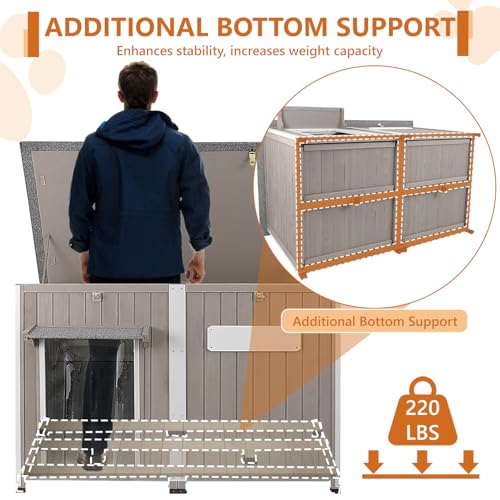 55" Extra XL Wooden Outdoor Dog House with Iron Frame for Large Dogs