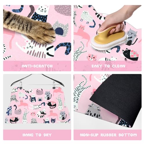 Cat Food Mats for Floor (Light Pink / 17.7"L x 9.8"W)