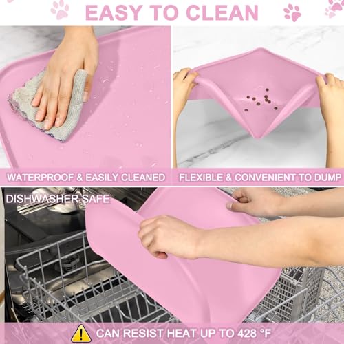 Waterproof Silicone Pet Food Mat with Raised Edge for Dog & Cat (Pink / 22"L x 14"W)