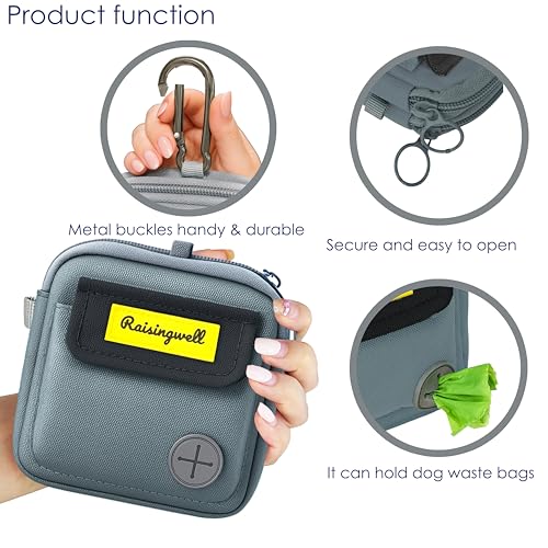 Dog Treat Pouch for Pet Walking and Training with Clicker Poop Bags and Three Bags Design Small Fanny Zipper Pack Holder for Puppy Snack Dispenser Kit for Leash and Outdoor Use (Two Bag / d3.Gray1)