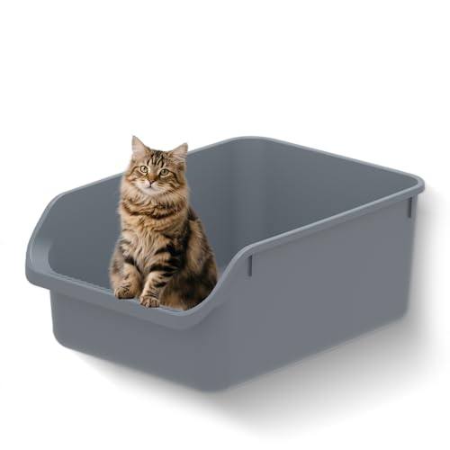 Large Cat Litter Box with High Sides (Grey)