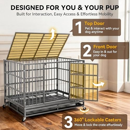 48 Inch Heavy Duty Dog Crate for Large Dogs (Silver/48 inch)