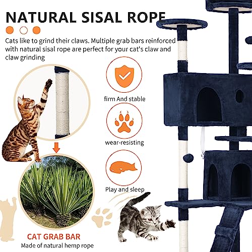 70" Cat Tree Tower (70in / Navy Blue)