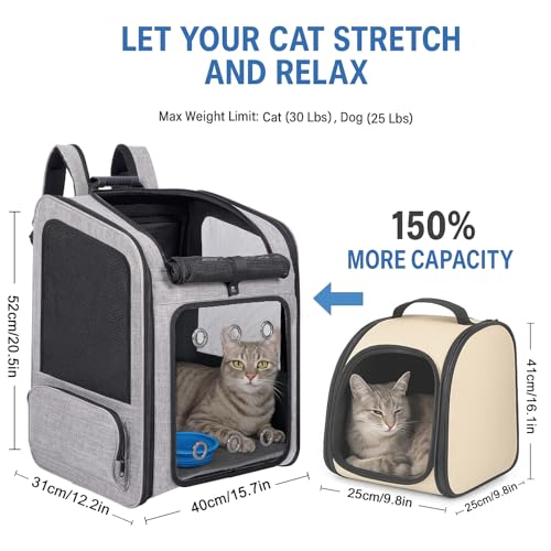 Extra Large Cat Backpack Carrier for Cats Under 30 Lbs (15.0"L x 13.0"W x 21.0"H)