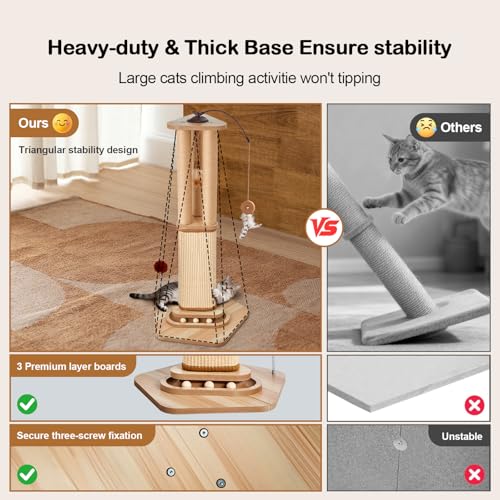 34 Inch Cat Scratching Post for Large Cats with 4 Interactive Toys