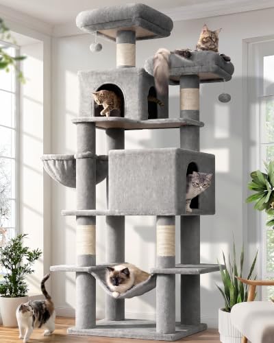 Extra Tall Cat Tree Tower for Indoor Cats (Light Grey / 76 inch)