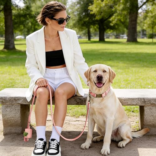 Soft PU Leather Dog Collar for Large Dogs (L：Fit 16-22" Neck, Width 1" / Pink)