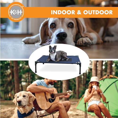 K&H Outdoor Elevated Dog Bed (Blue/Black Mesh / Medium 32"L x 25"W)