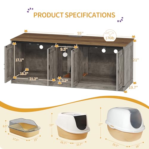Cat Litter Box Enclosure for 2 Cats (Greige)