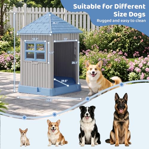 Outdoor Dog House for Small Medium Dogs (Blue-Grey)