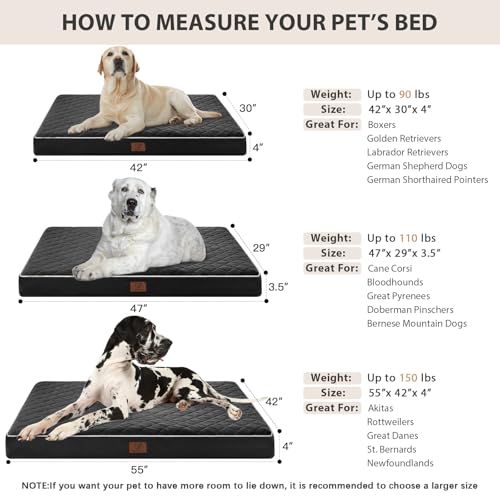 Orthopedic Waterproof Extra Large Senior Dogs Bed for Comfy Sleep (black / 42"L x 30"W x 4"Th)