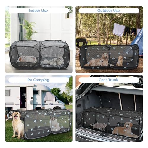 2-in-1 Dog Playpen 58''Pop Up Cat Pet Playpen, Assembly-Free Indoor Outdoor Kitten Enclosure, Breathable Cat Cage Portable Puppy Tent Crates,Spacious Kennel for Small Animals, No Confinement Feel(M) (Black Mesh / M, 58.3"L x 30"W x 24.1"H)