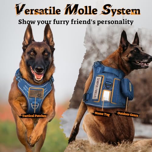 Tactical Dog Harness for Large Dogs (Xl(chest:23.6"-41.8",neck:21.7"-32.3",back:9.1") / Blue)