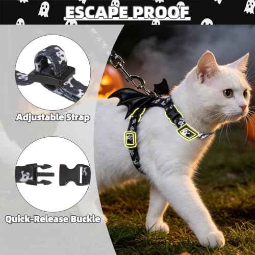 Halloween Adjustable Cat Harness and Leash Set Escape Proof Kitten Strap Collar for Walking Travel (Small / Black(Halloween))
