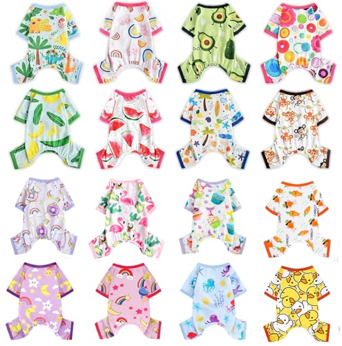 Dog Pajamas Pjs Spring Summer Dog Clothes for Small Dogs Girl (Duck Yellow / Large (10-15))