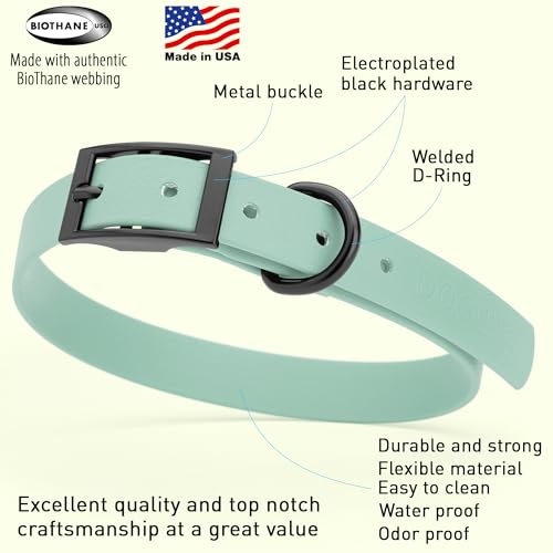 Biothane Waterproof Dog Collar Strong Coated Nylon Webbing with Black Hardware Odor (W3/4" x L15-18" / Sage Green)