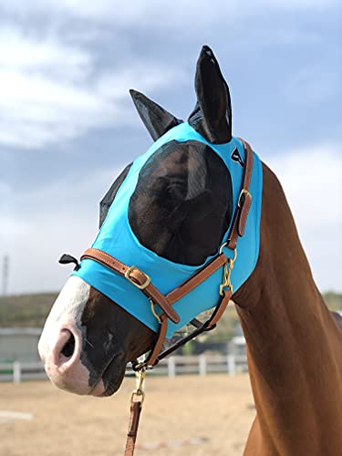 Horse Fly Mask Super Comfort Horse Fly Mask Elasticity Fly Mask with Ears We Only Make Products that Horses Like… (Pacific Blue / M)