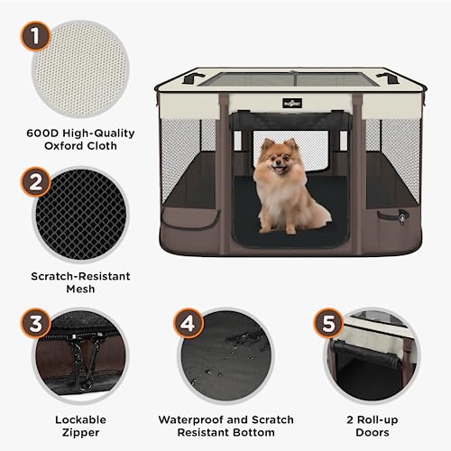 Foldable Pet Kitten Playpen (Brown 03 / Large(35.4''×27.5''×23.6''))