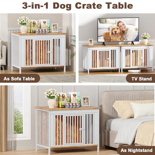 39.96" Dog Crate Furniture for 1 or 2 Dogs (White / 40.0"L x 27.6"W x 33.5"H)