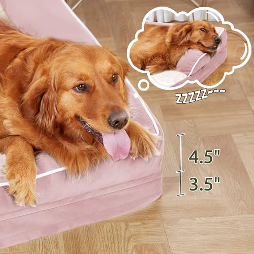 Orthopedic Washable Dog Bed for Large Dogs (Pink / 36.0"L x 27.0"W x 7.0"Th)
