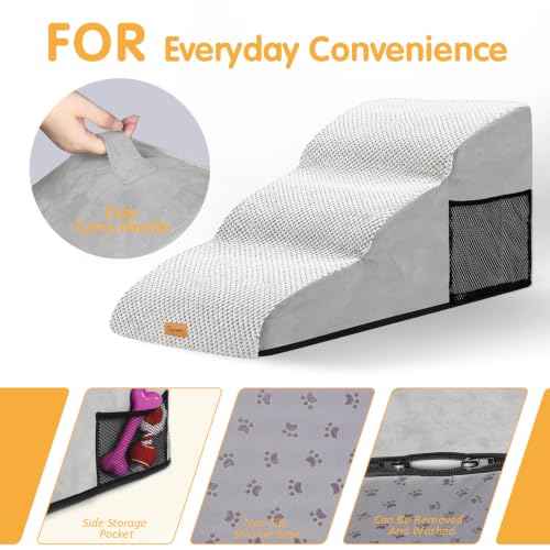 High Density Extended Foam Dog Ramp&Steps 3 Tiers (Light Grey / 33.1*15.7*15.7)
