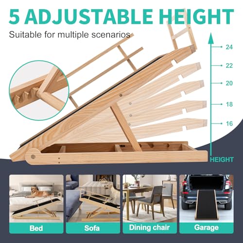 Dog Ramp for Bed & Couch (Wood / M-for 23.6''H Bed)