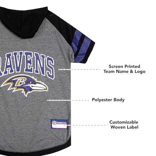 Hoodie for Dogs & Cats. NFL Football Licensed Dog Hoody Tee Shirt (Small / Baltimore Ravens)