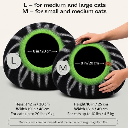 Cat Cave Merino Wool Bed for Indoor Cats (Shining Tiger / Medium)