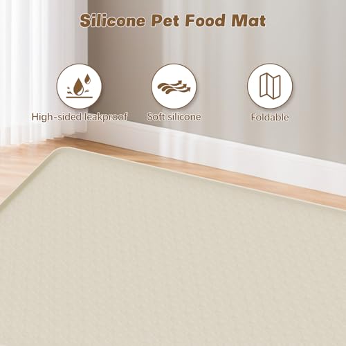 Cat Food Mat Extra Large Silicone Pet Bowl Mat 51''x25.6'' (Beige / 51"L x 25.6"W)