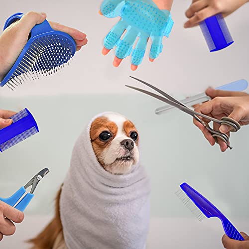 7 Piece Small Pet Grooming Kit with Brush (Blue)