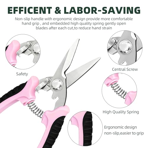 3 Pack Garden Pruning Shears Scissors Clippers Stainless Steel (Pink)