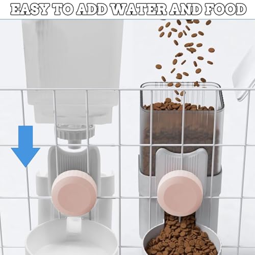 Rabbit Gravity Auto Feeder Set 35oz Hanging Automatic Food Water Dispenser Cage Automatic Feeder Set for Rabbit Chinchilla Guinea Pig Hedgehog Ferret Kitty Puppy (Pink)