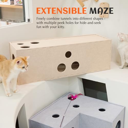Cat Tunnel Original Cat Hideaway Cave for Indoor Cats (Straight Tunnel / Beige)