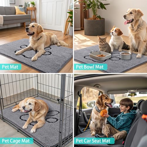 Dog Door Mat for Muddy Paws (24"X16" / Grey and Black)