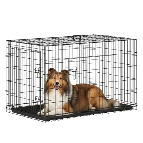 Dog Crate for Large Dogs 48 Inch Folding Kennel Metal Pet Cage Black (Black / 48.0"L x 29.0"W x 31.0"H)