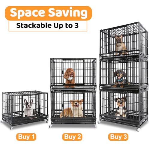 37 Inch Three Tiers Stackable Dog Crates for Medium Dogs (37"L - 3 Tiers)