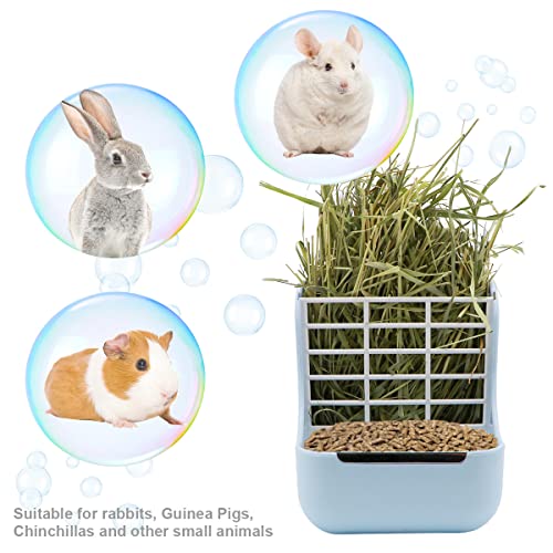 Rabbit Hay Feeder 2 in 1 Automatic Guinea Pig Food Bowl (Blue)