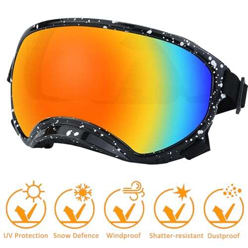 Medium Dog Sunglasses with Adjustable Strap UV Protection (Black Frame-Whitedot-Colours Lens)