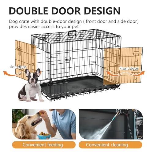 42" Foldable Metal Dog Crate (Dark Black)