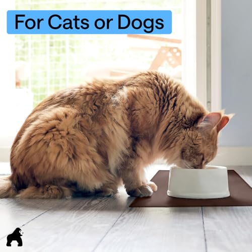 Dog Food Mat 100% Waterproof Silicone (Brown / 18.5"l X 11.5"w)